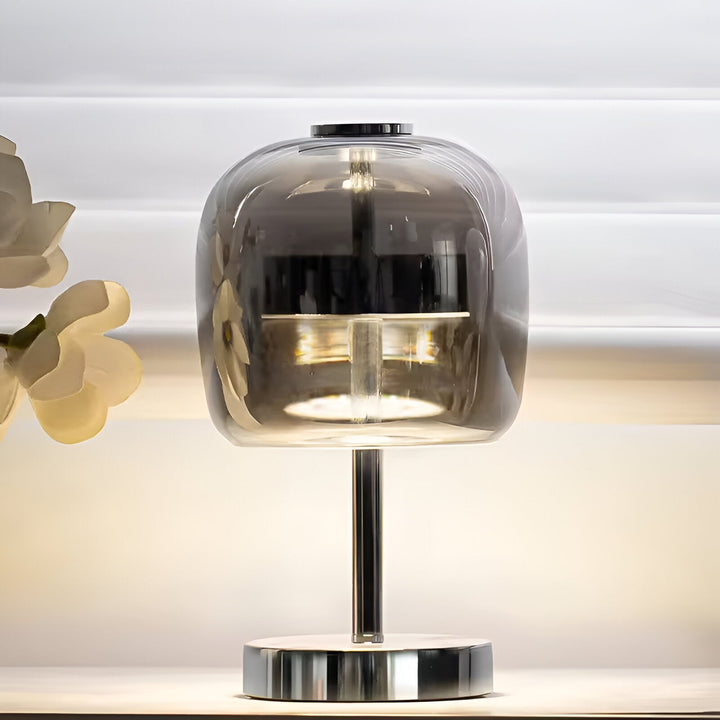 Skanto | Gleam Lampe - Stilren røykgrå glasslampe USB-drevet dimbar lys