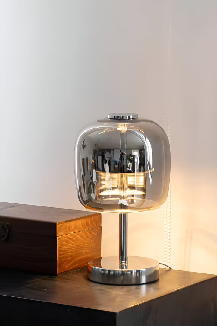 Skanto | Gleam Lampe - Stilren røykgrå glasslampe USB-drevet dimbar lys