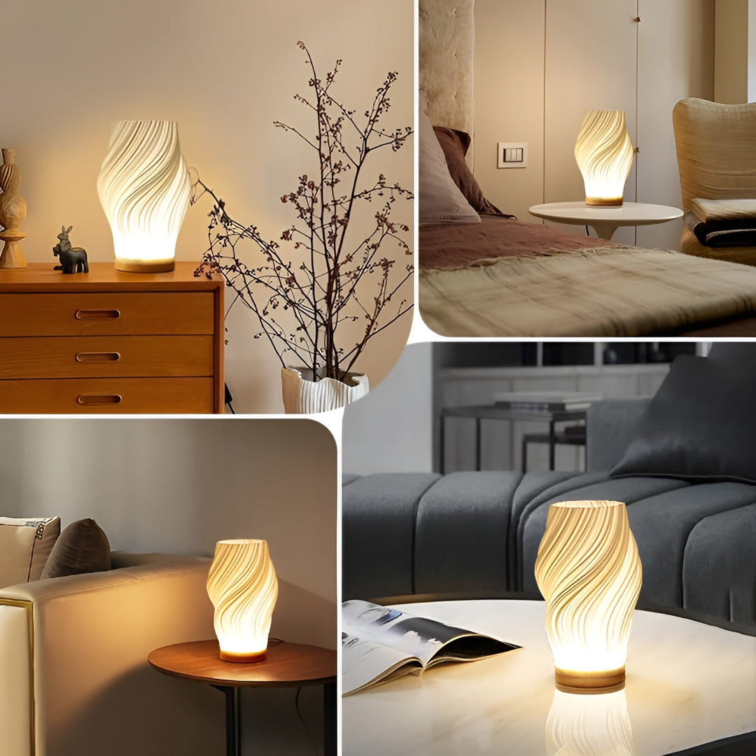Skanto | DreamWave - Moderne kremfarget 3D bølgelampe med elegant metallbase