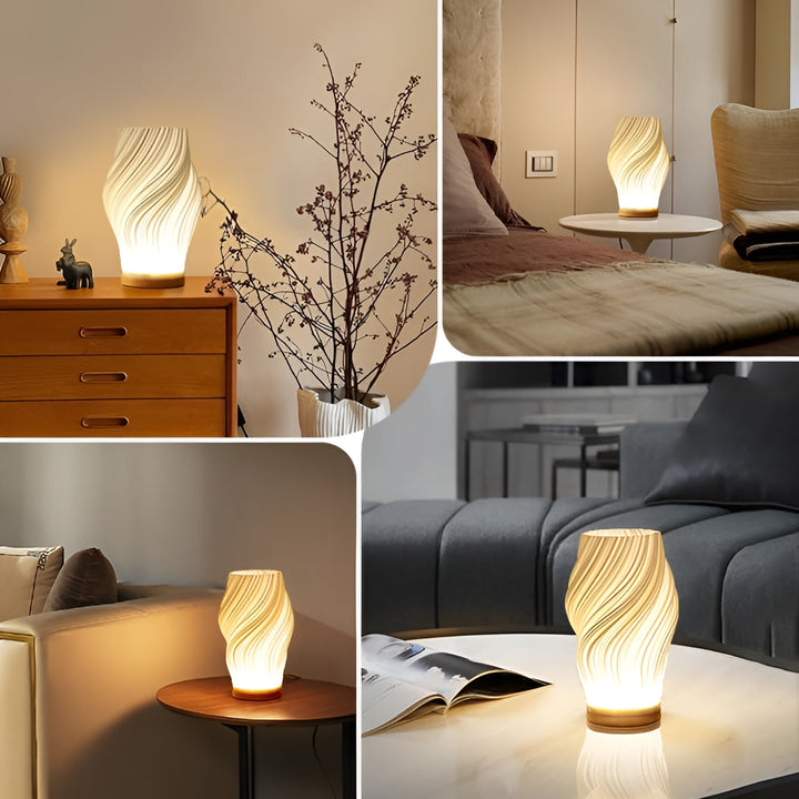 Skanto | DreamWave - Moderne kremfarget 3D bølgelampe med elegant metallbase
