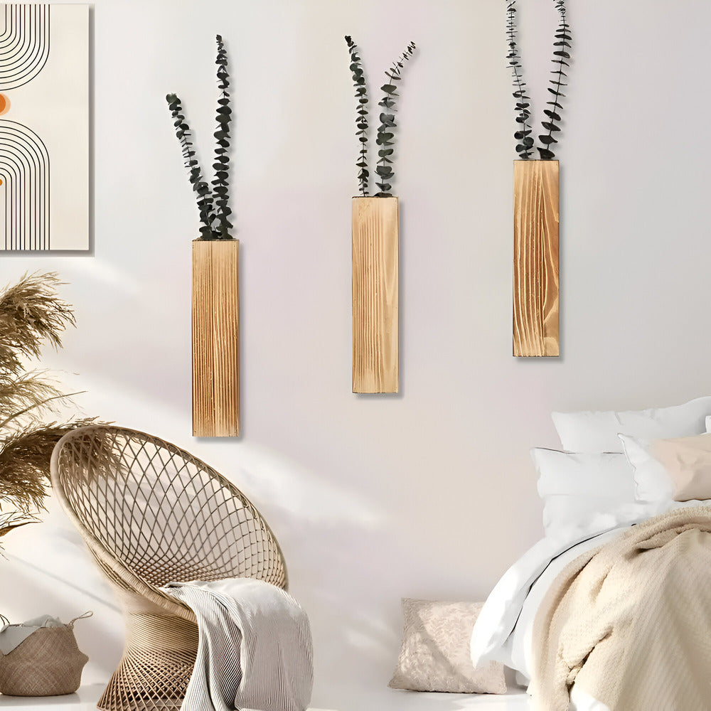 Norvo | Tre veggvase | Rektangulær plantehylle 30 cm