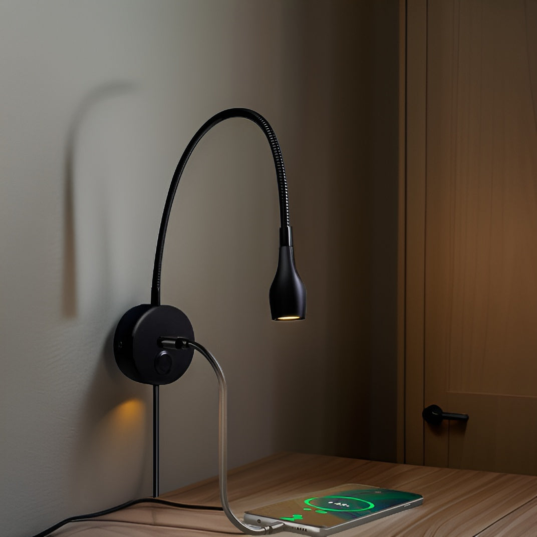 Skanto | TouchGlow - 2-i-1-Swan-neck vegglampe med USB-lader for koselige lese kvelder