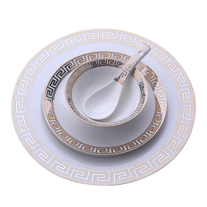 Skanto | Luxuriöses Keramik-Tafelservice | Elegantes Goldrand-Design | Weiß