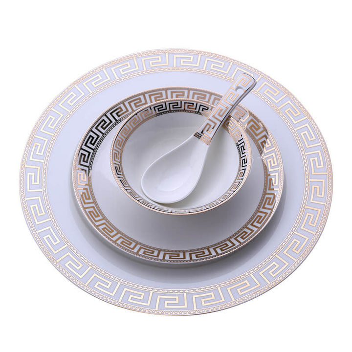 Skanto | Luxuriöses Keramik-Tafelservice | Elegantes Goldrand-Design | Weiß