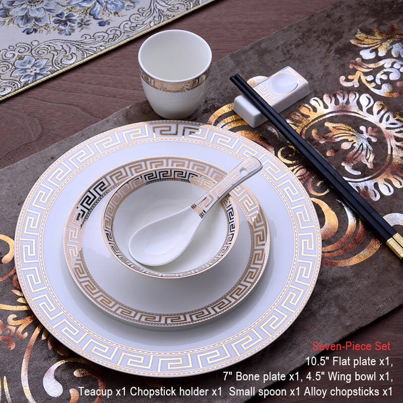 Skanto | Luxuriöses Keramik-Tafelservice | Elegantes Goldrand-Design | Weiß