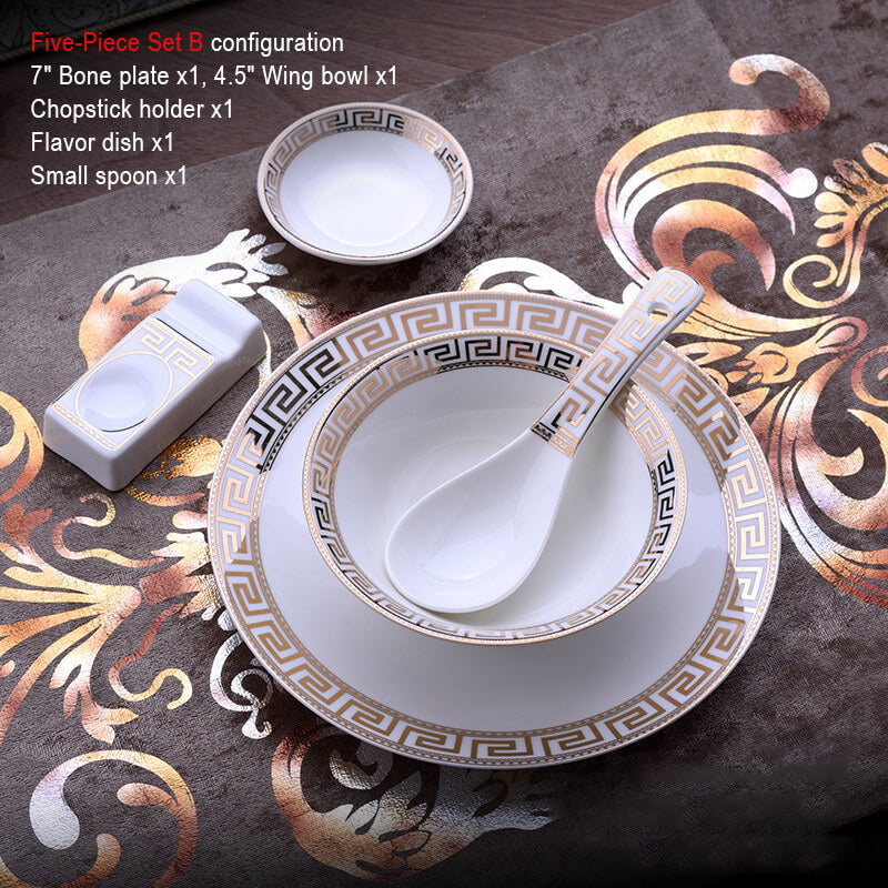 Skanto | Luxuriöses Keramik-Tafelservice | Elegantes Goldrand-Design | Weiß