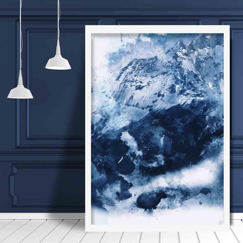 Blå abstrakt fjell akvarell kunsttrykk nr. 3