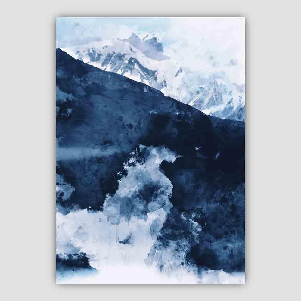 Blå abstrakte fjell akvarell kunsttrykk nr. 1