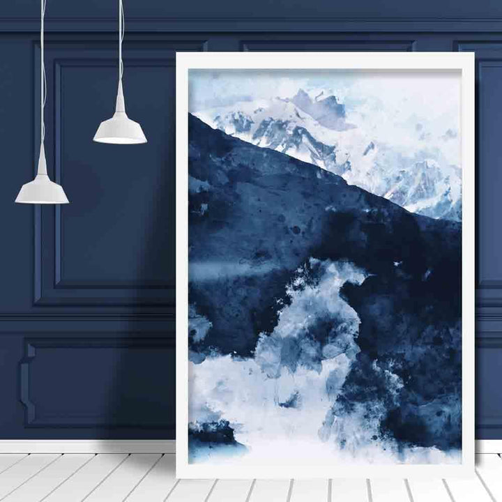 Blå abstrakte fjell akvarell kunsttrykk nr. 1