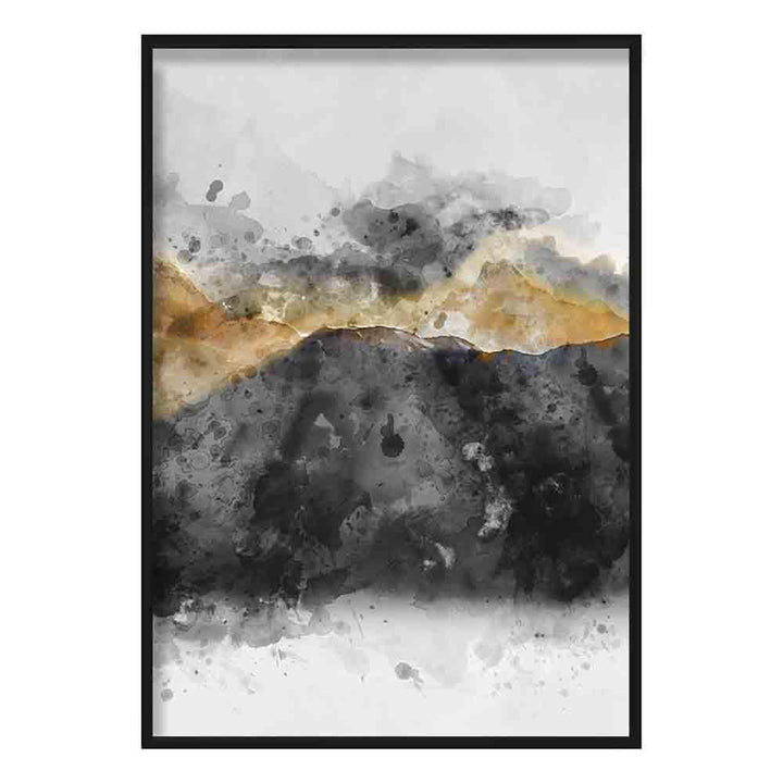 Svart og gult akvarell fjellkunsttrykk nr. 3