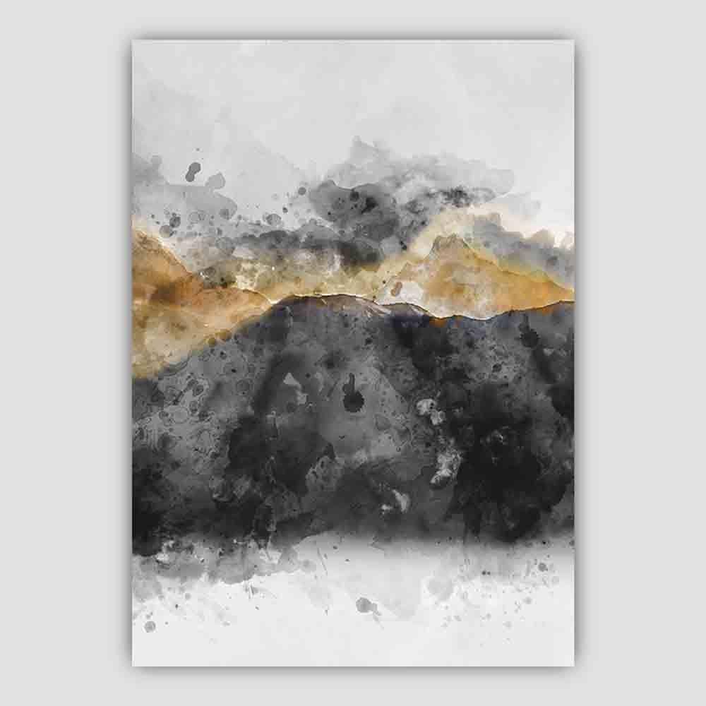Svart og gult akvarell fjellkunsttrykk nr. 3
