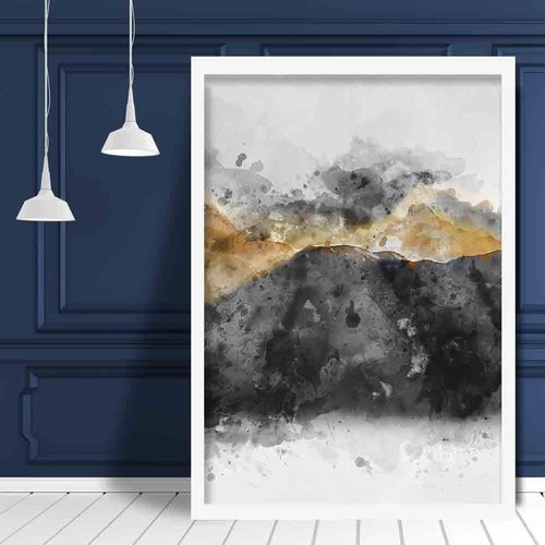 Svart og gult akvarell fjellkunsttrykk nr. 3