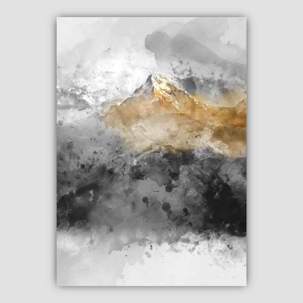 Svart og gult akvarell fjellkunsttrykk nr. 2