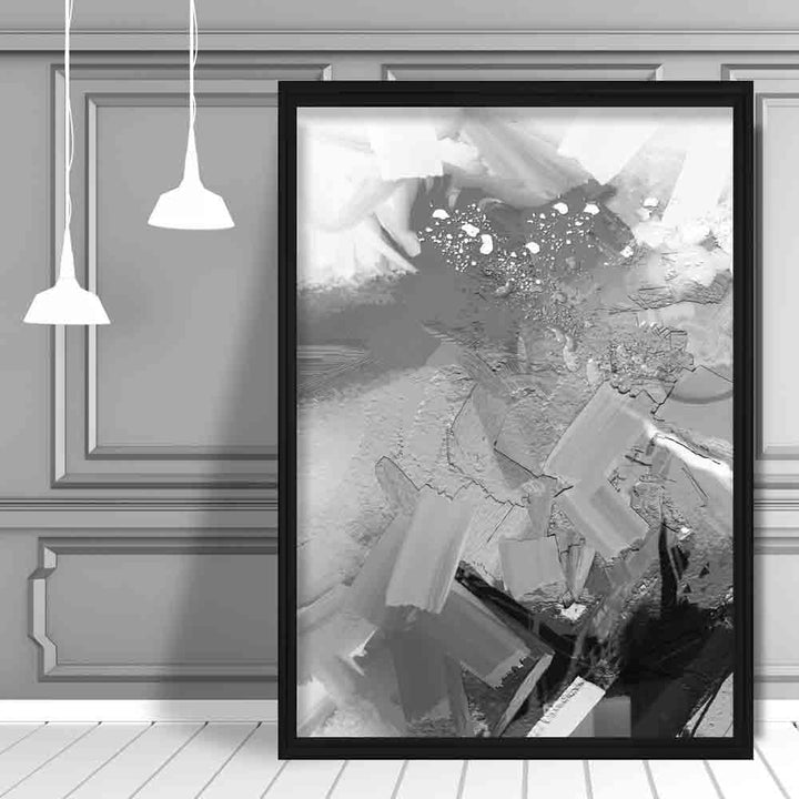 Abstrakt, teksturert maleri i svart og grått nr. 1 kunsttrykk