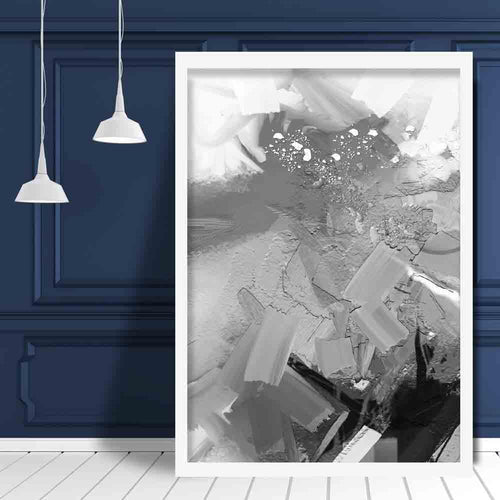 Abstrakt, teksturert maleri i svart og grått nr. 1 kunsttrykk