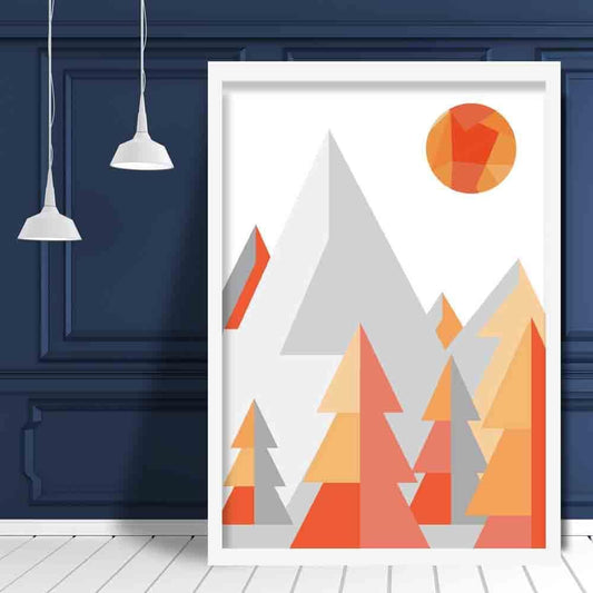 Norvo | Geometrisk Poly Orange Og Grå Skog Plakat