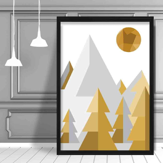 Norvo | Geometrisk Poly Gul Og Grå Skog Plakat