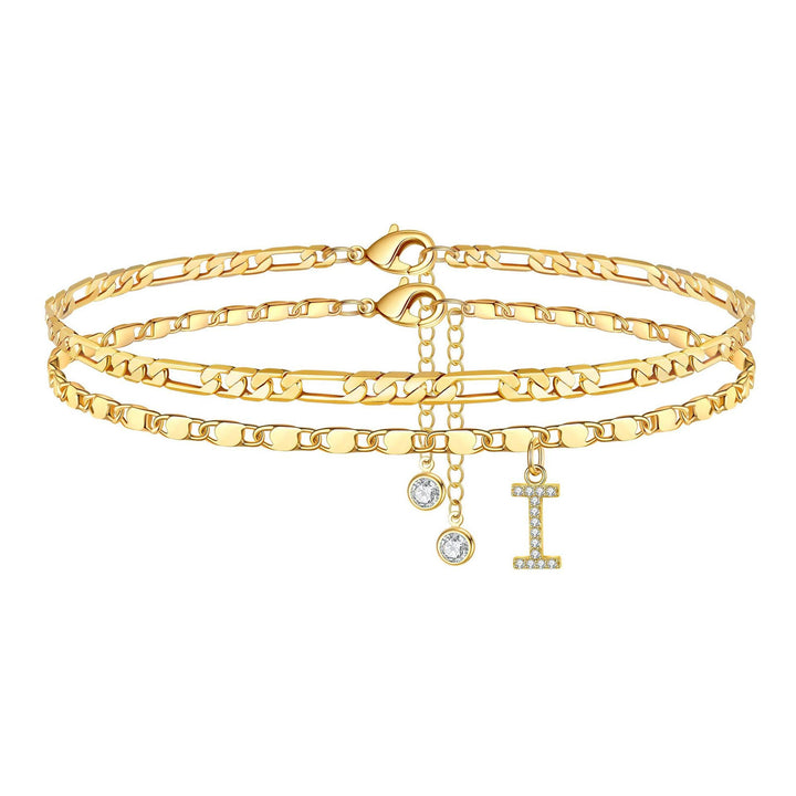 Skanto | 2pc 14k Diamant Bokstav Initial Ankelarmbånd