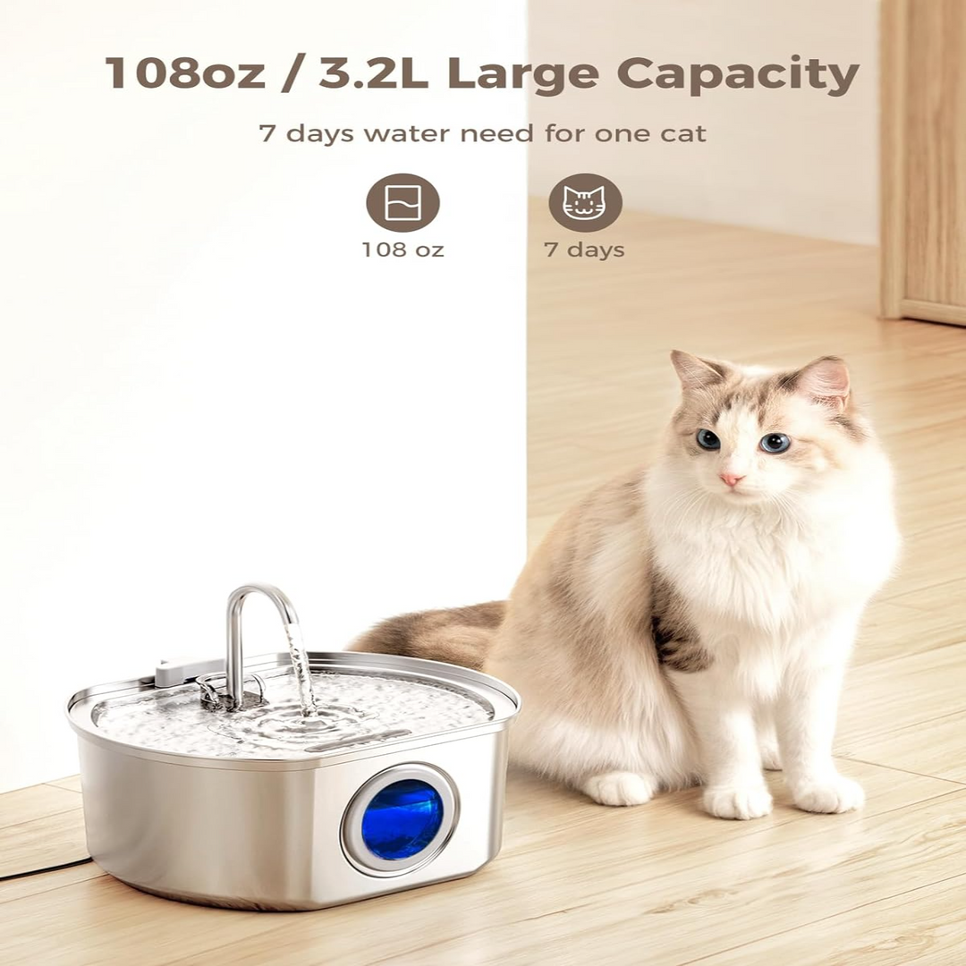 Skanto | Felindra Katte Drikkefontene Laget av Rustfritt Stål | Strømmende Vann for Bedre Hydrering | Stille & Hygienisk | 2,5 L Kapasitet