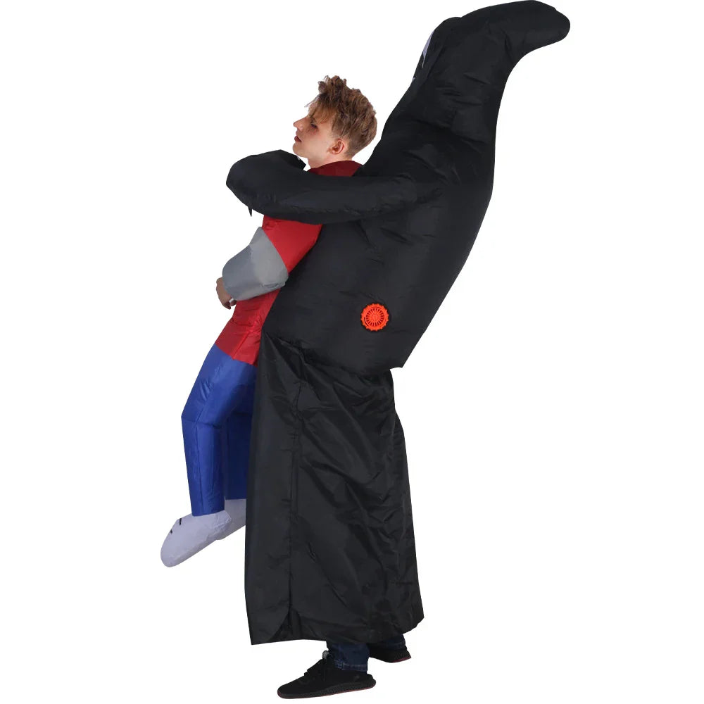 Skanto | Oppblåsbar Spøkelsesdrakt med Svart Kappe og Maske – Halloween Unisex Antrekk