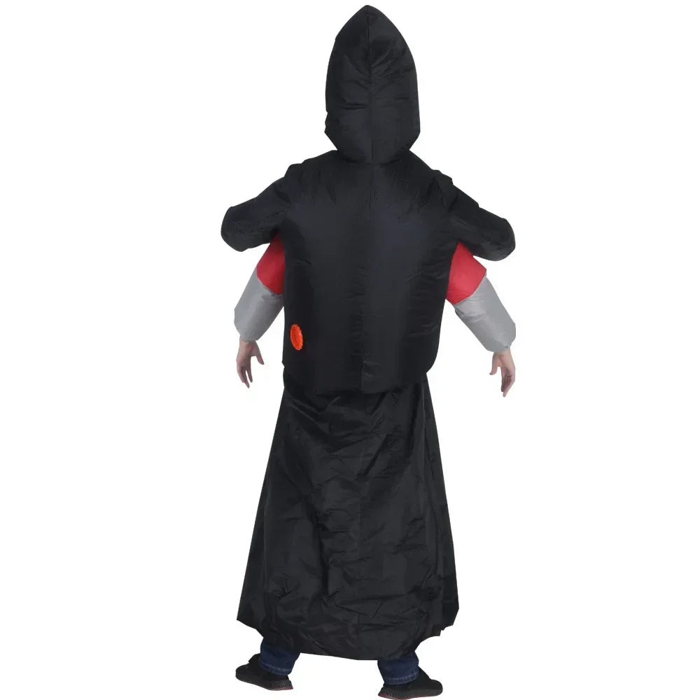 Skanto | Oppblåsbar Spøkelsesdrakt med Svart Kappe og Maske – Halloween Unisex Antrekk