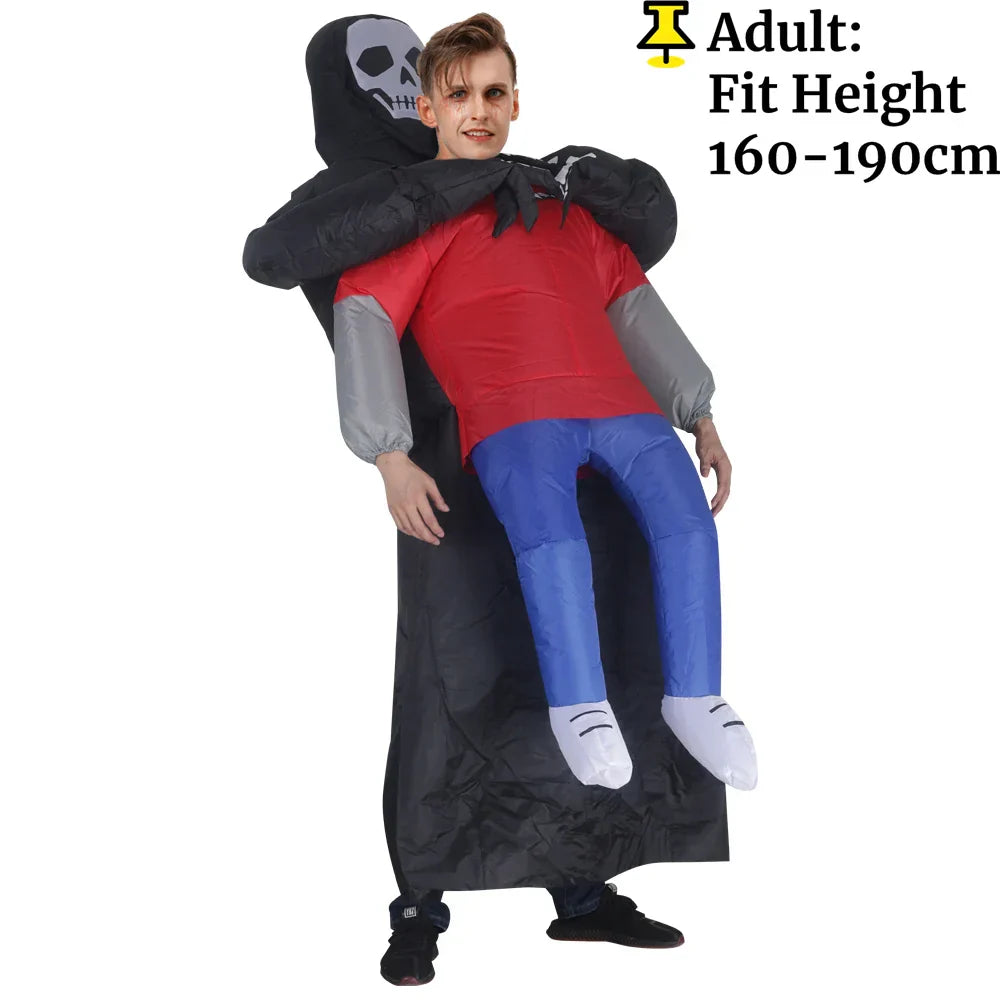 Skanto | Oppblåsbar Spøkelsesdrakt med Svart Kappe og Maske – Halloween Unisex Antrekk