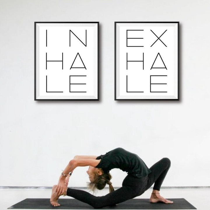 Inhale Exhale Plakat Svart & Hvit Minimalistisk Meditasjon Puste Veggkunst Fine Art Lerretstrykk Moderne Typografisk Veggdekor For Soverom Yoga Studio Innredning | Skanto