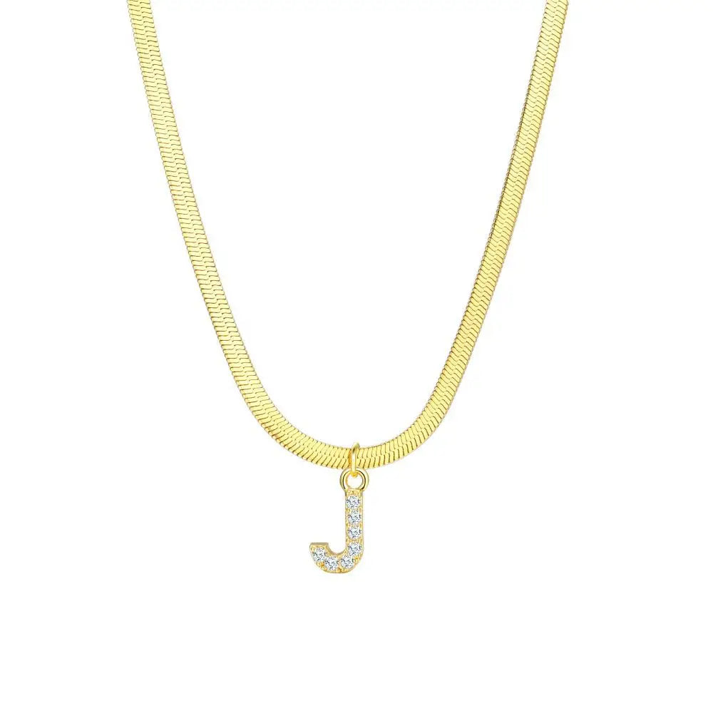 Skanto | Delikat Diamant Bokstav Initial Herringbone Halskjede