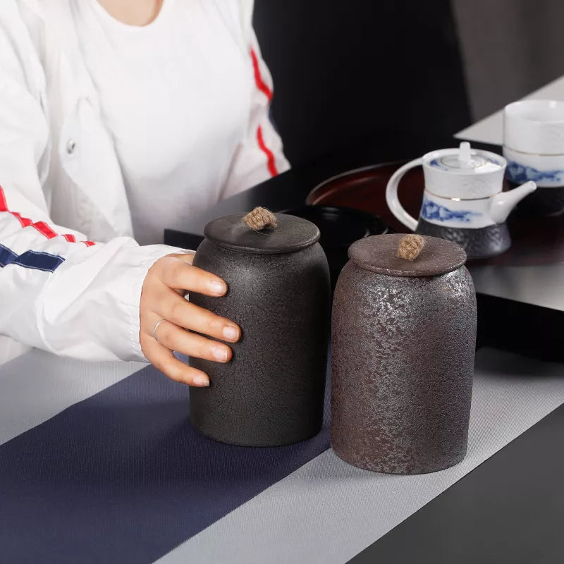 Skanto | Japanske tebokser laget av keramikk, retro steinware, lufttett, Gong-Fu laget av keramikk, for godterier, te-seremonitilbehør