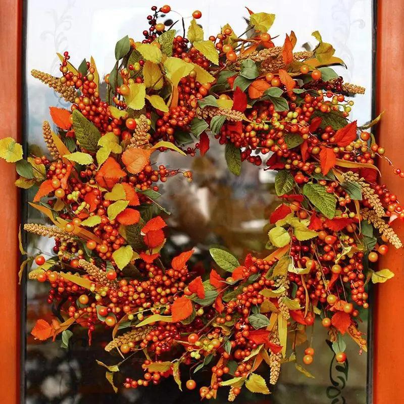 Skanto | Høst Dørkrans med Bær og Furukogler – Naturlig Dekorasjon for Halloween og Thanksgiving, 40 cm