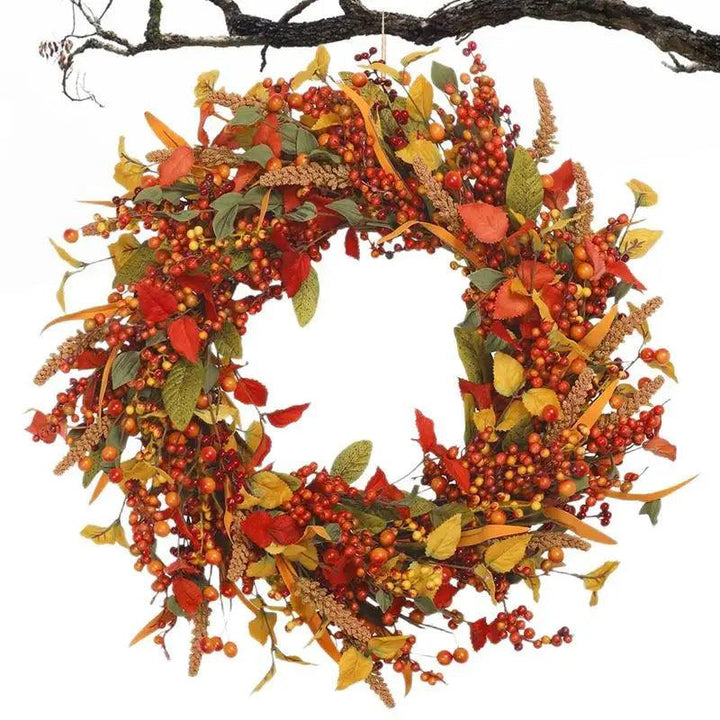 Skanto | Høst Dørkrans med Bær og Furukogler – Naturlig Dekorasjon for Halloween og Thanksgiving, 40 cm