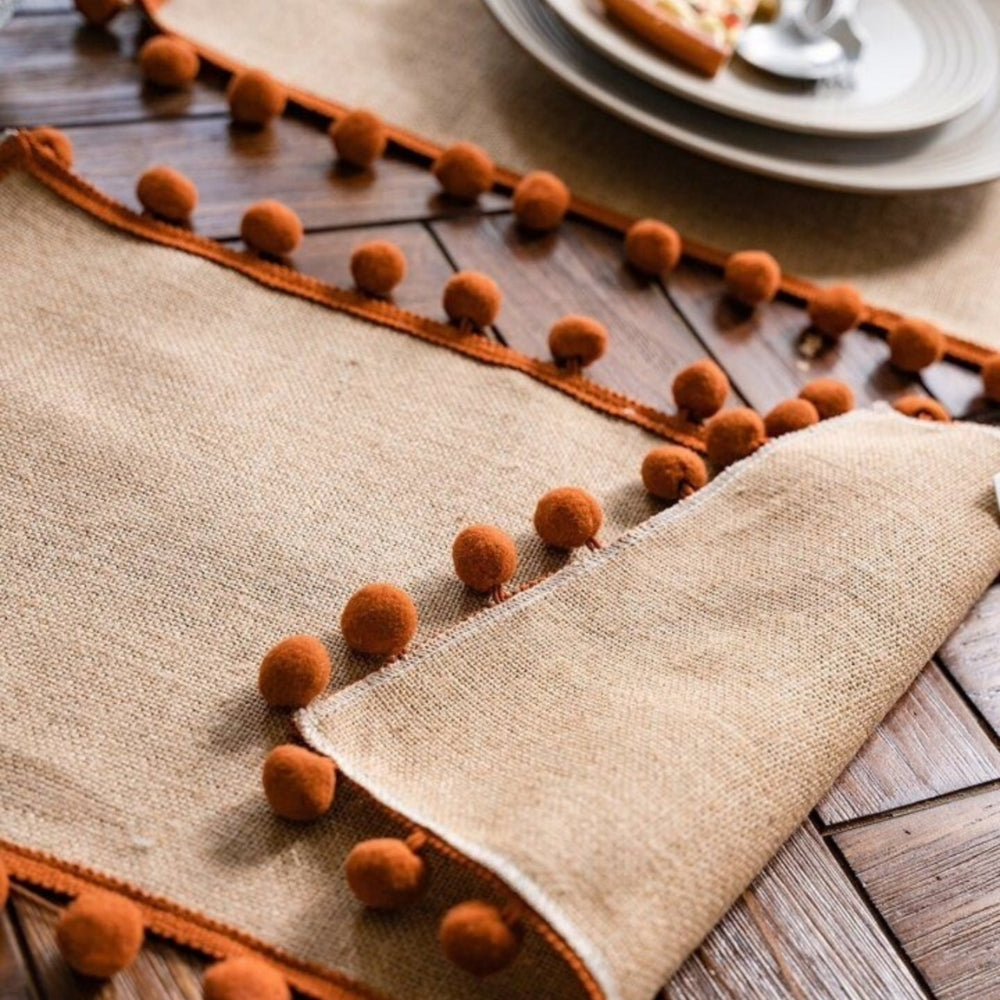Skanto | Jute Bohemian Pom-Pom Bord Løper