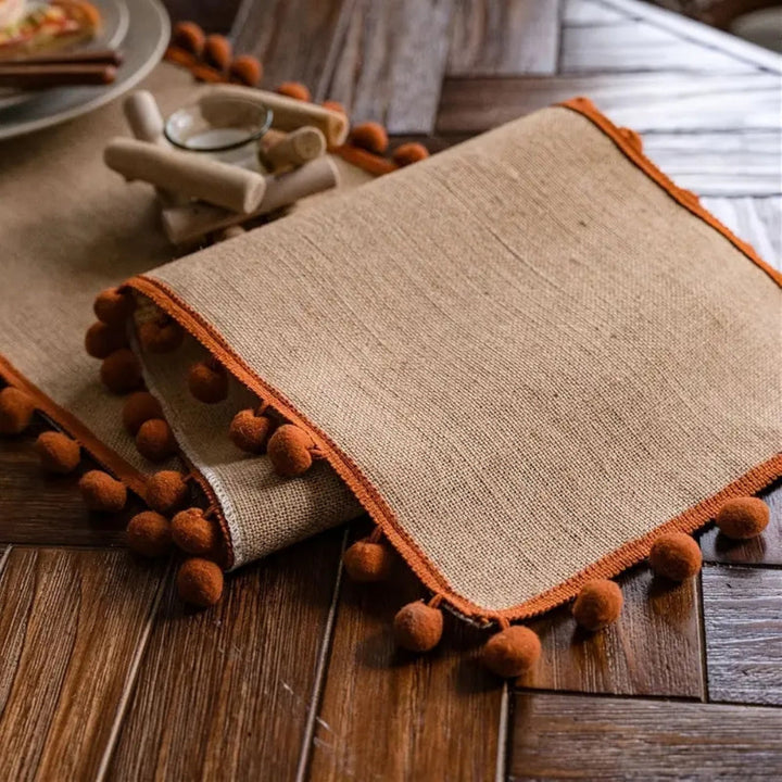 Skanto | Jute Bohemian Pom-Pom Bord Løper