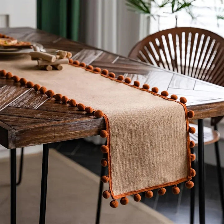 Skanto | Jute Bohemian Pom-Pom Bord Løper