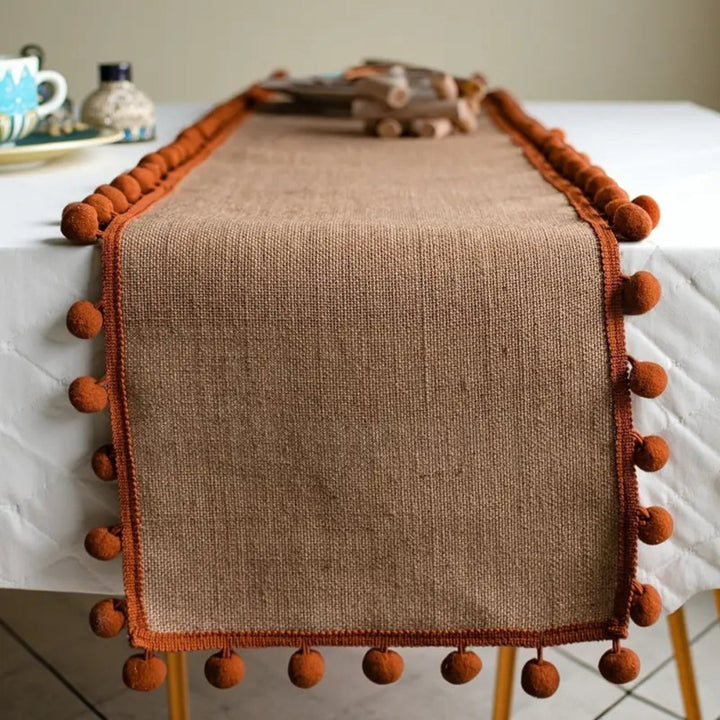 Skanto | Jute Bohemian Pom-Pom Bord Løper