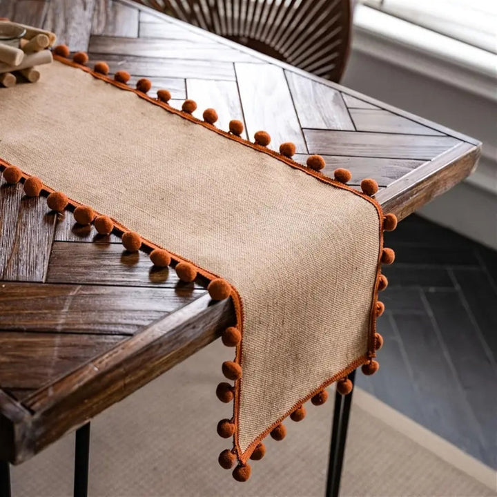 Skanto | Jute Bohemian Pom-Pom Bord Løper