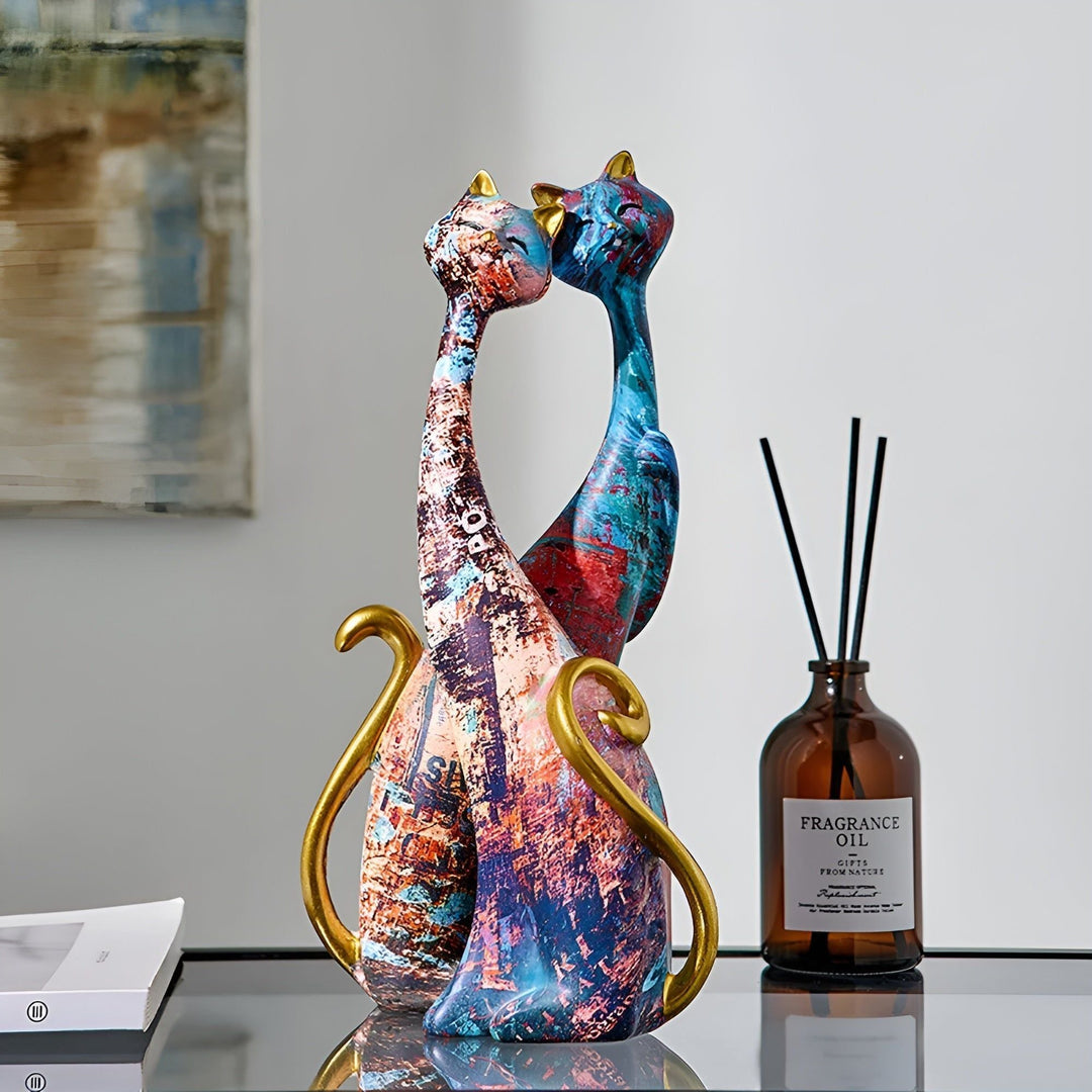 Sweet Lovers - Håndmalt Kattepar Skulptur for Evig Kjærlighet | Skanto