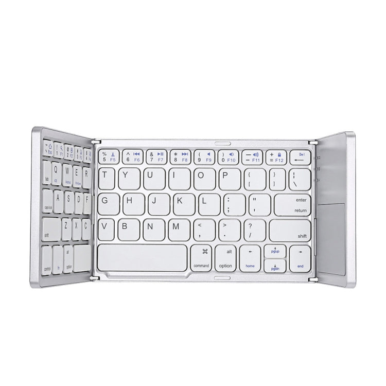 Skanto | B033 Oppladbar 3-foldbar sammenleggbar 64-tasters Bluetooth trådløst tastatur med berøringsplate (Sølv)