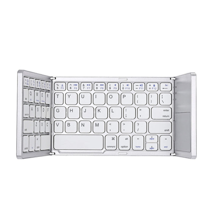 Skanto | B033 Oppladbar 3-foldbar sammenleggbar 64-tasters Bluetooth trådløst tastatur med berøringsplate (Sølv)