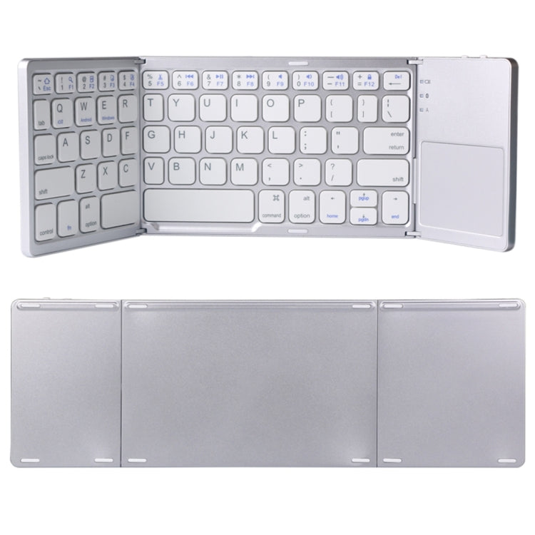 Skanto | B033 Oppladbar 3-foldbar sammenleggbar 64-tasters Bluetooth trådløst tastatur med berøringsplate (Sølv)