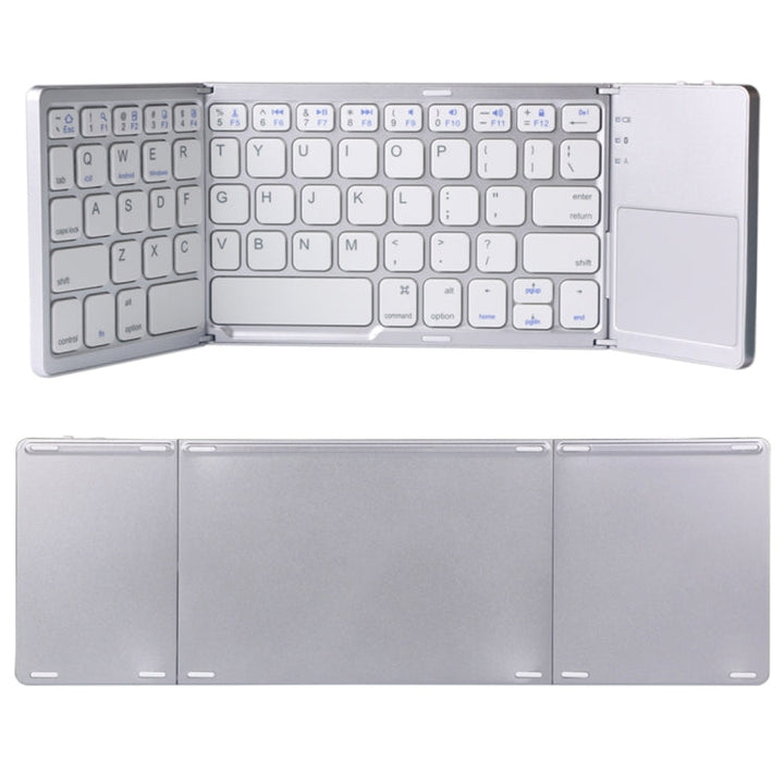 Skanto | B033 Oppladbar 3-foldbar sammenleggbar 64-tasters Bluetooth trådløst tastatur med berøringsplate (Sølv)