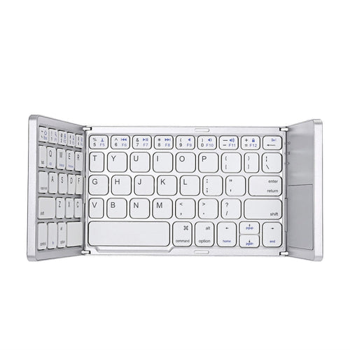 Skanto | B033 Oppladbar 3-foldbar sammenleggbar 64-tasters Bluetooth trådløst tastatur med berøringsplate (Sølv)