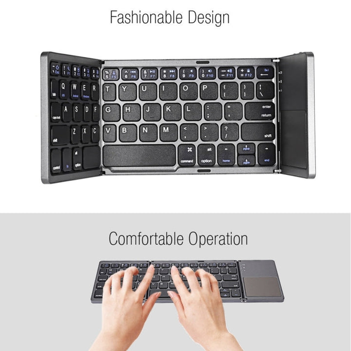 Skanto | B033 Oppladbar 3-foldbar sammenleggbar 64-tasters Bluetooth trådløst tastatur med berøringsplate (Sølv)
