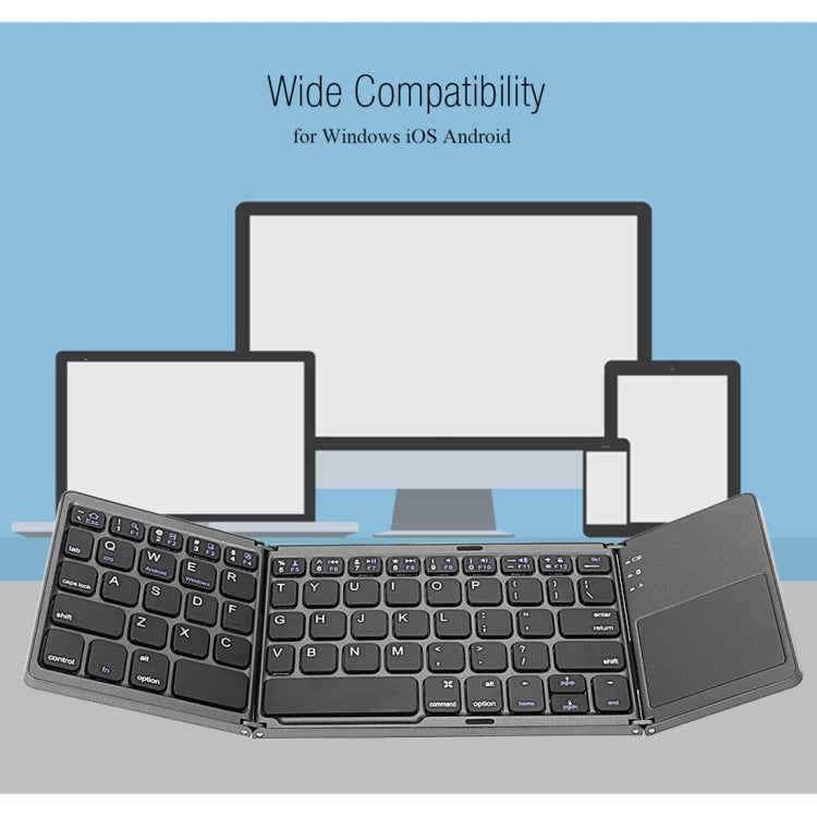 Skanto | B033 Oppladbar 3-foldbar sammenleggbar 64-tasters Bluetooth trådløst tastatur med berøringsplate (Sølv)