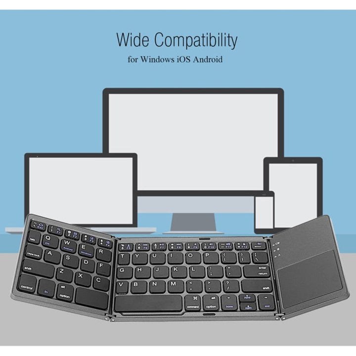 Skanto | B033 Oppladbar 3-foldbar sammenleggbar 64-tasters Bluetooth trådløst tastatur med berøringsplate (Sølv)