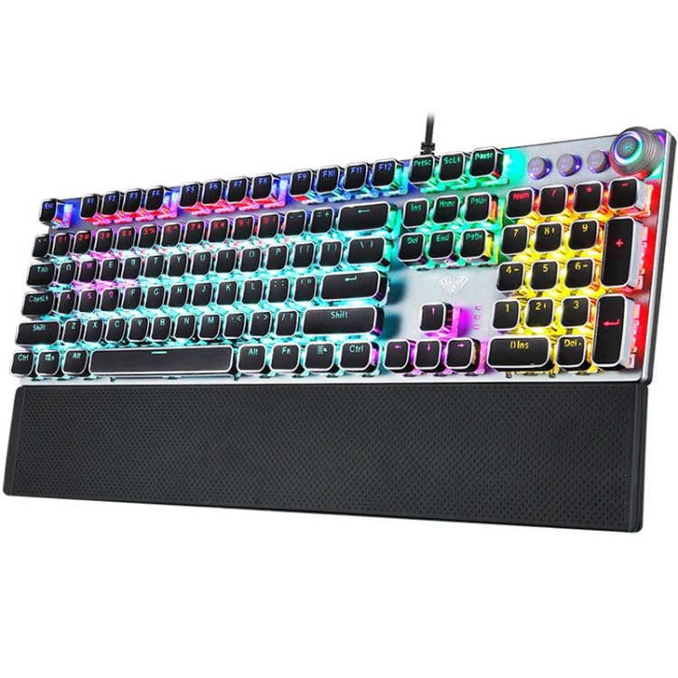 Skanto | AULA F2088 108 Taster Blandet Lysbelegg Punk Mekanisk Brun Bryter Kablet USB Gaming Tastatur med Metalltast (Sølv)