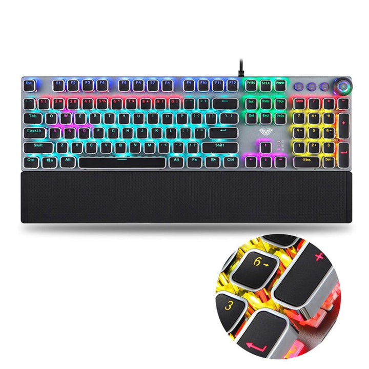 Skanto | AULA F2088 108 Taster Blandet Lysbelegg Punk Mekanisk Brun Bryter Kablet USB Gaming Tastatur med Metalltast (Sølv)