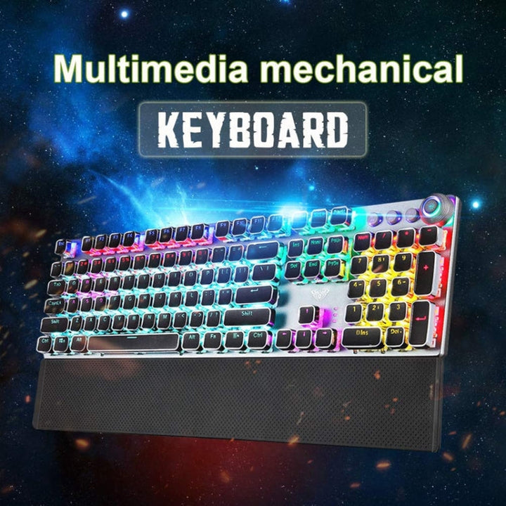 Skanto | AULA F2088 108 Taster Blandet Lysbelegg Punk Mekanisk Brun Bryter Kablet USB Gaming Tastatur med Metalltast (Sølv)