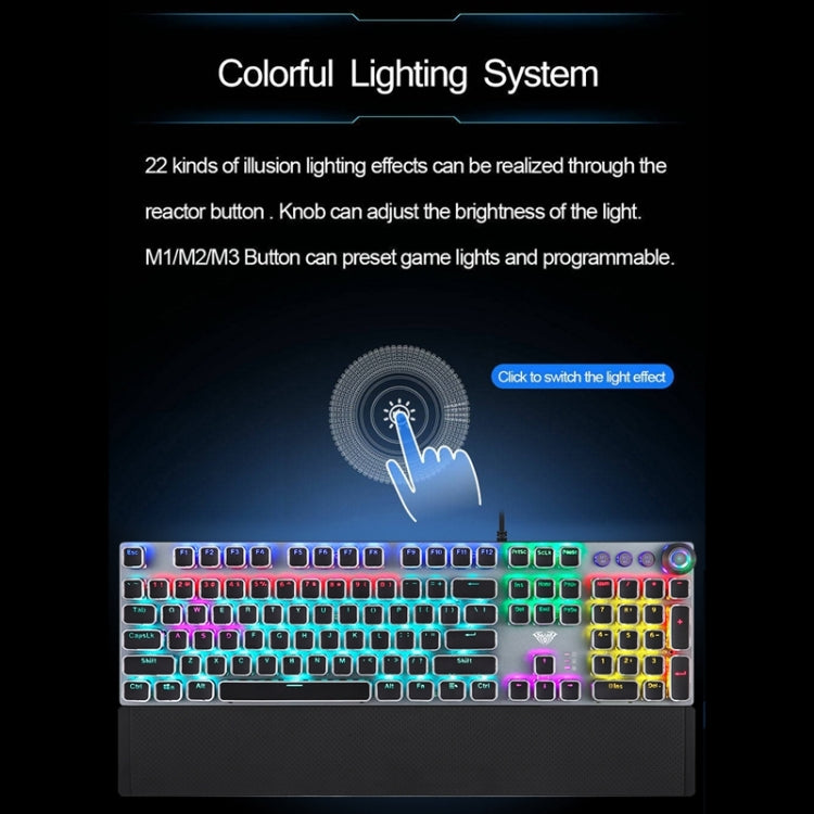 Skanto | AULA F2088 108 Taster Blandet Lysbelegg Punk Mekanisk Brun Bryter Kablet USB Gaming Tastatur med Metalltast (Sølv)