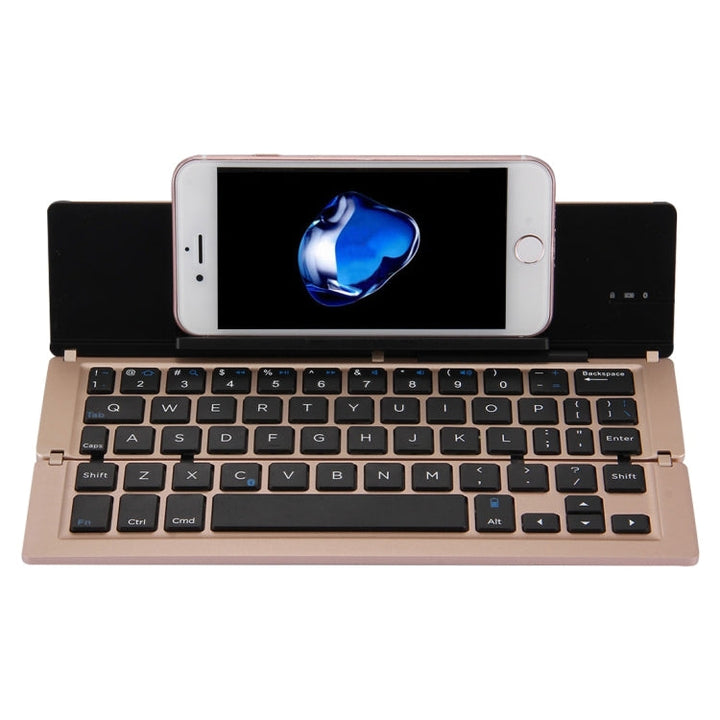 Skanto | F18 Ultra-slim Oppladbart Bærbart 58-tasters Bluetooth Trådløst Tastatur med Stativ (Gull)
